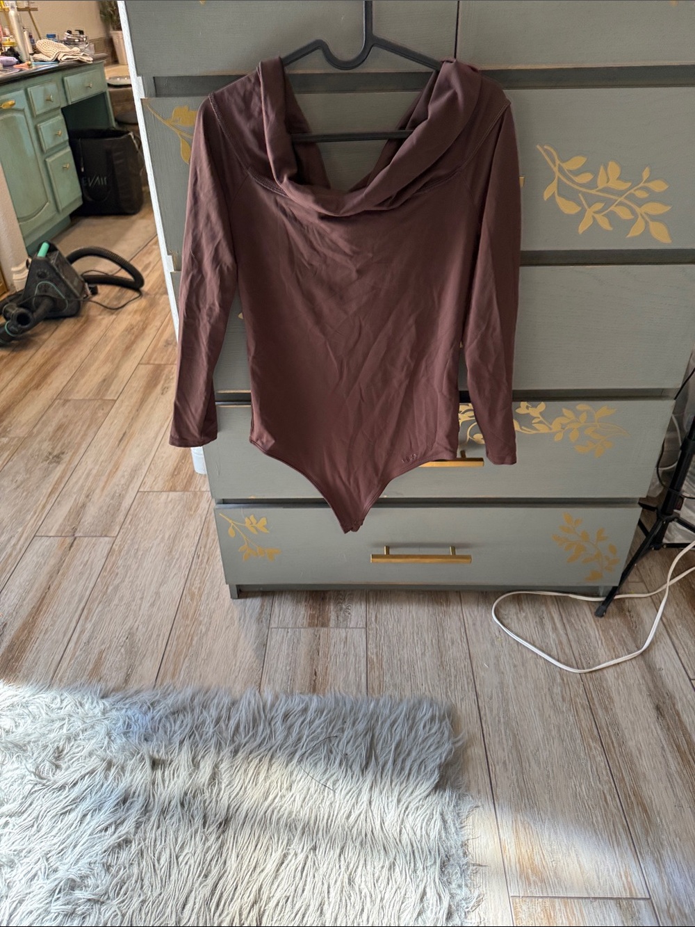 Aritzia Long Sleeve Cowl Neck Bodysuit in Brown